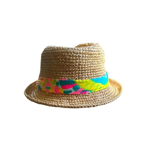 Lilly Pulitzer Poolside Fedora Hat Packable Raffia Straw Preppy Breathable - Picture 9 of 12